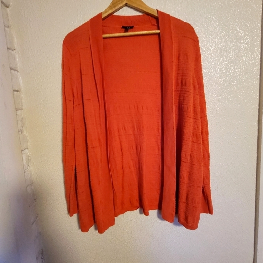 Talbots Lightweight Pointelle Knit Open Cardigan sz 1X Red Orange